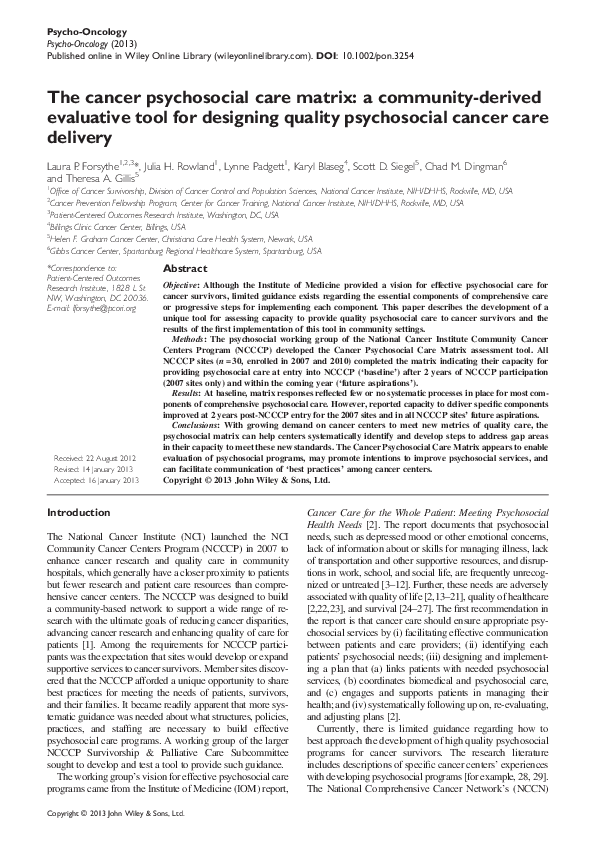 (PDF) The cancer psychosocial care matrix: a community-derived ...