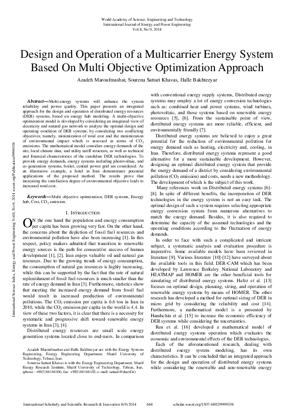 (PDF) Design and Operation of a Multicarrier Energy System Based On ...