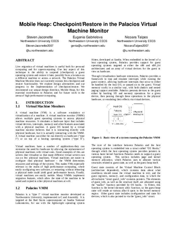 (PDF) Mobile Heap: Checkpoint/Restore in the Palacios Virtual Machine ...