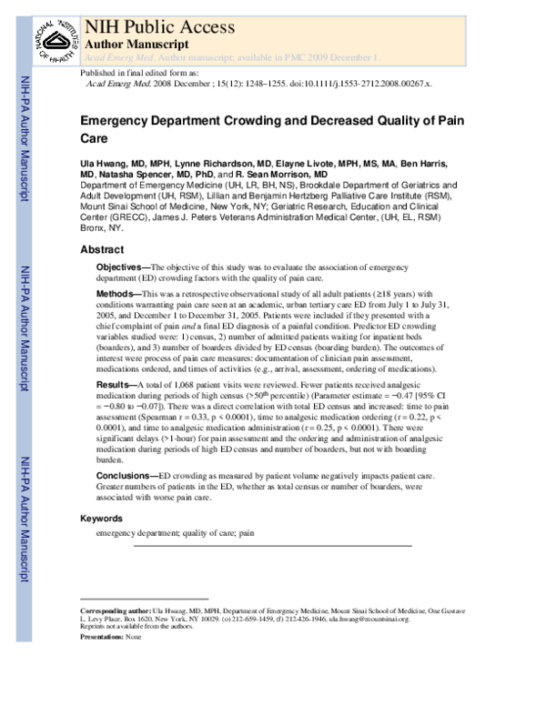 (PDF) Emergency Department Crowding and Decreased Quality of Pain Care