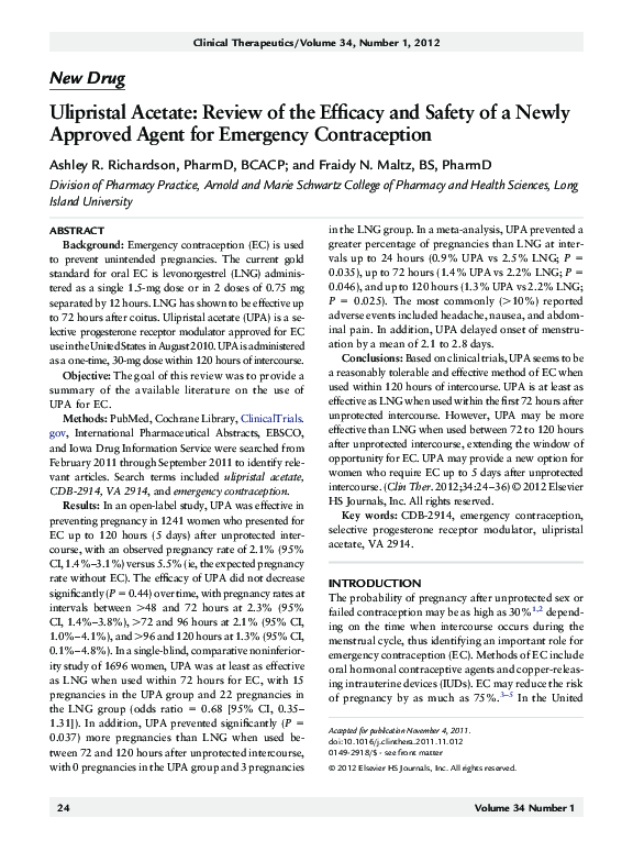 (PDF) Ulipristal Acetate: Review of the Efficacy and Safety of a Newly ...