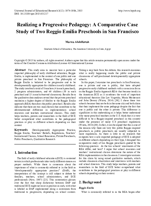 (PDF) Realizing a Progressive Pedagogy: A Comparative Case Study of Two ...