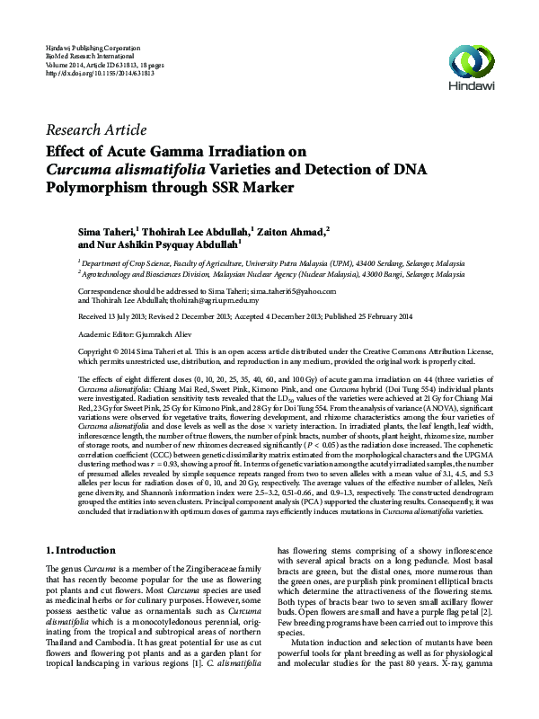 (PDF) Effect of Acute Gamma Irradiation onCurcuma ...