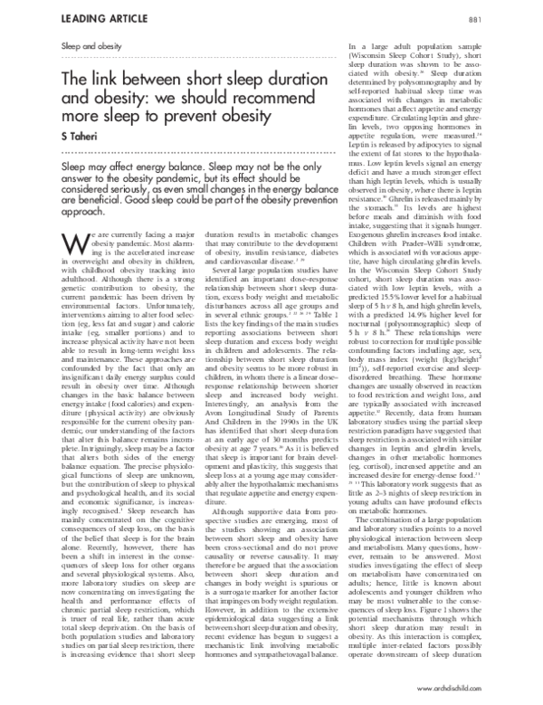 (PDF) The link between short sleep duration and obesity: we should ...