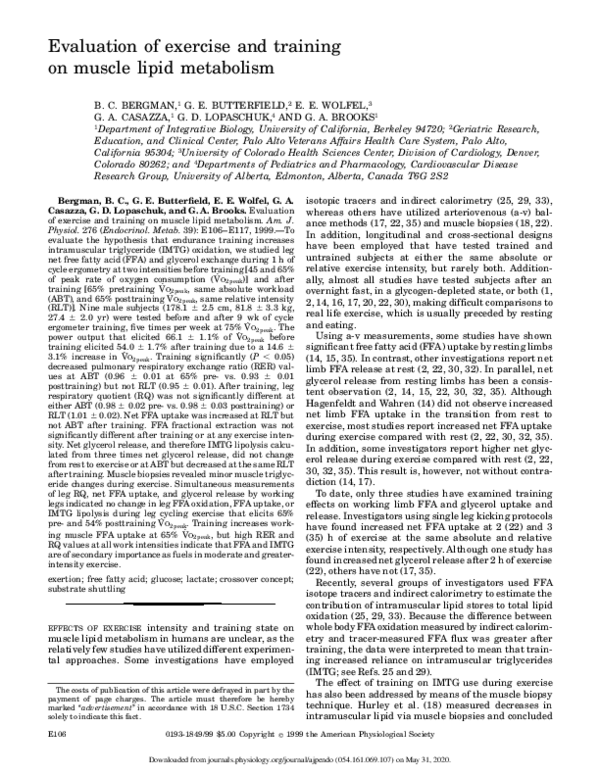 (PDF) An Evaluation of Exercise and Training on Muscle Lipid Metabolism