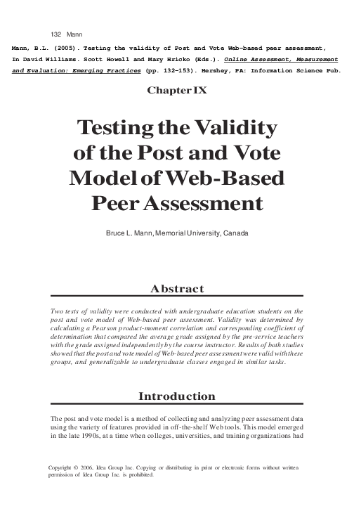 (PDF) Testing the Validity of the Post and Vote Model of Web-Based Peer ...