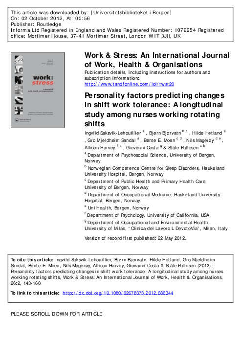 (PDF) Personality factors predicting changes in shift work tolerance: A ...