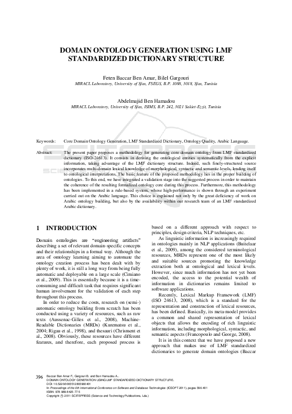 (PDF) Domain Ontology Generation Using LMF Standardized Dictionary ...