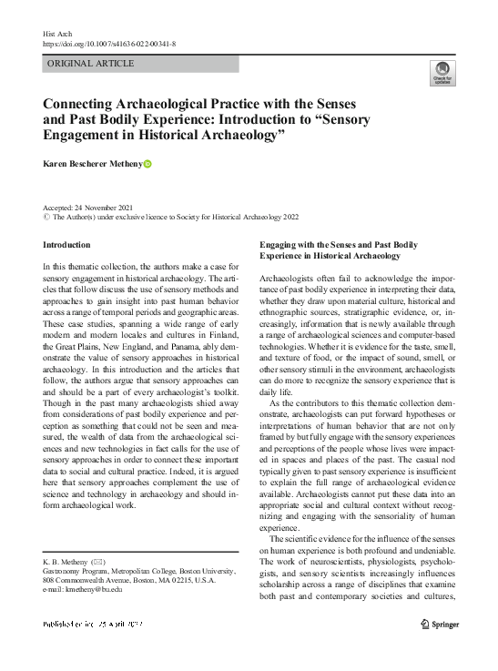 (PDF) Connecting Archaeological Practice with the Senses and Past ...