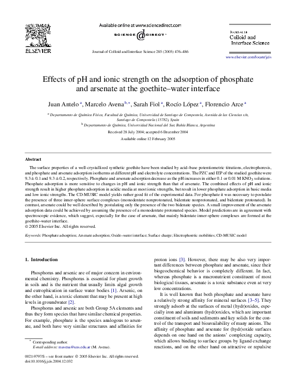 (PDF) Effects of pH and ionic strength on the adsorption of phosphate ...