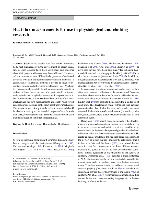 (PDF) Heat flux measurements for use in physiological and clothing research