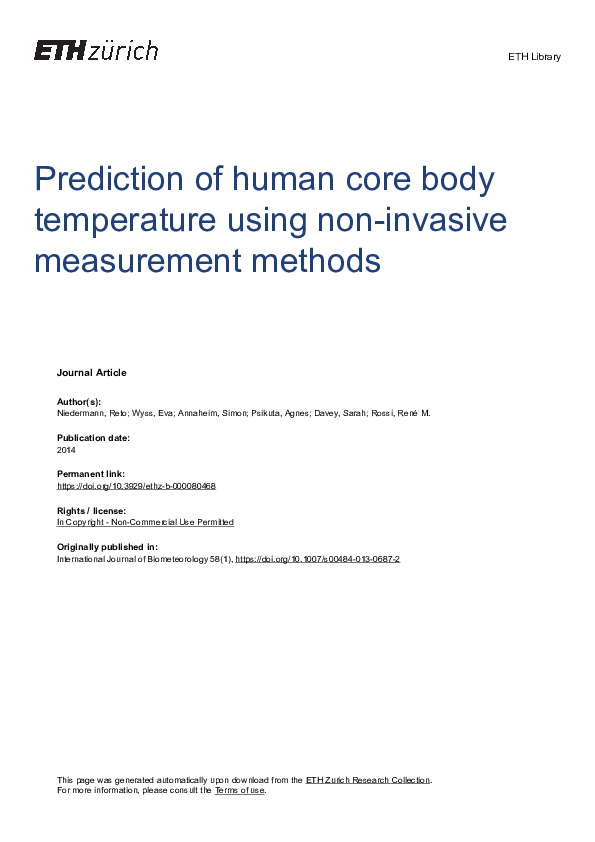 (PDF) Prediction of human core body temperature using non-invasive ...