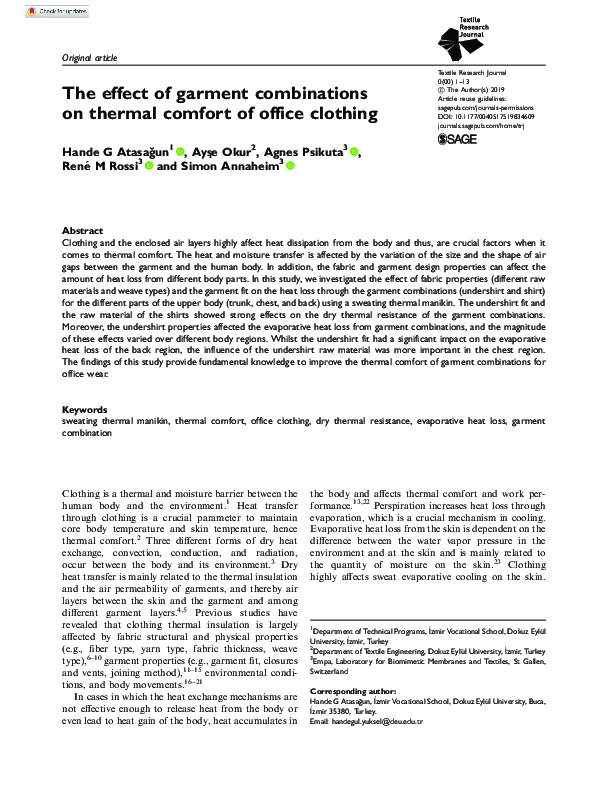 (PDF) The effect of garment combinations on thermal comfort of office ...