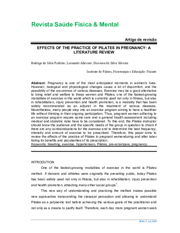 (PDF) Effects of the practice of Pilates in pregnancy: a literature review