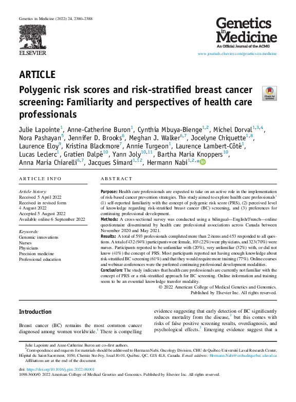 (PDF) Polygenic risk scores and risk-stratified breast cancer screening ...