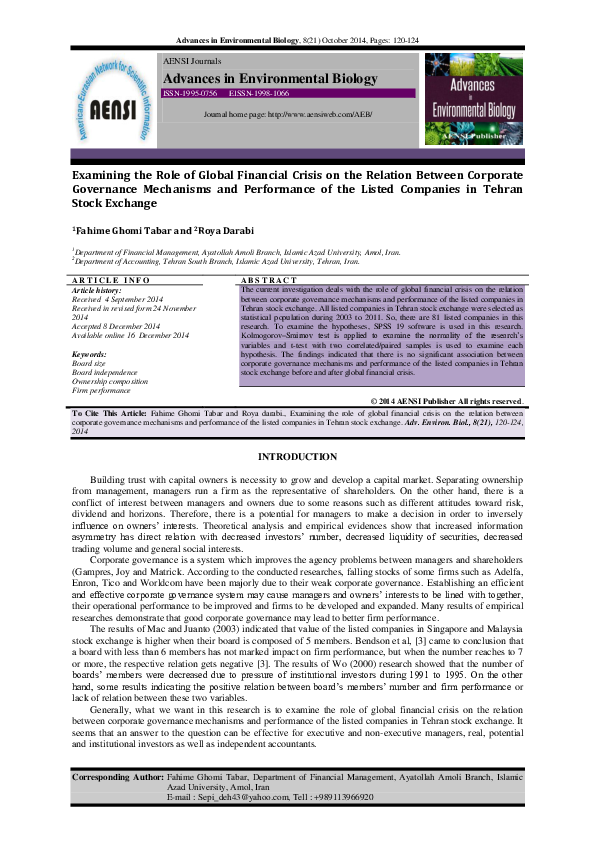 (PDF) Examining the Role of Global Financial Crisis on the Relation ...