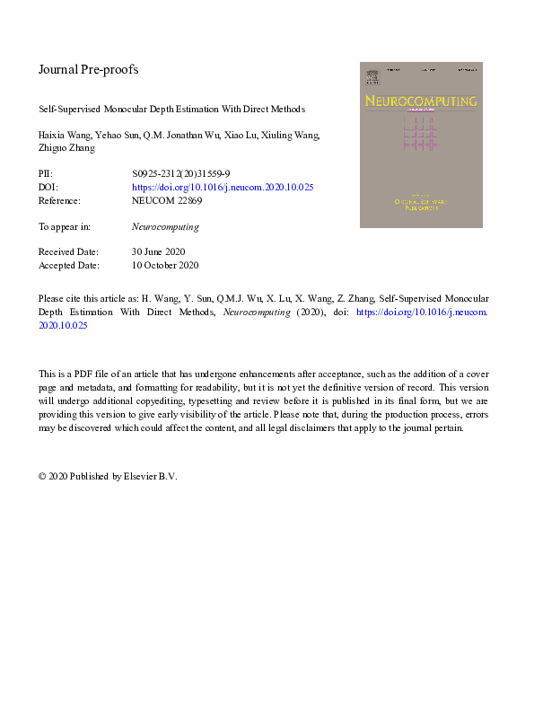 (PDF) Self-supervised monocular depth estimation with direct methods