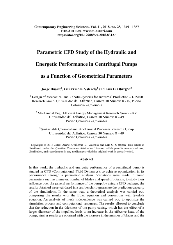 (PDF) Parametric CFD study of the hydraulic and energetic performance ...