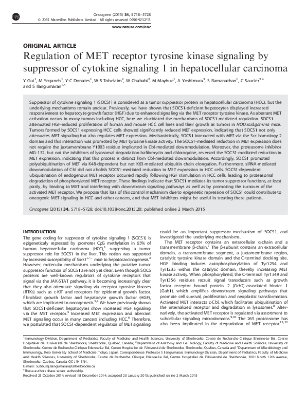 (PDF) Regulation of MET receptor tyrosine kinase signaling by ...