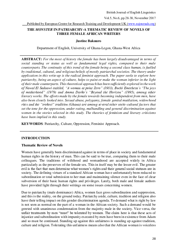 (PDF) The Monster in Patriarchy-A Thematic Review of Novels of Three ...