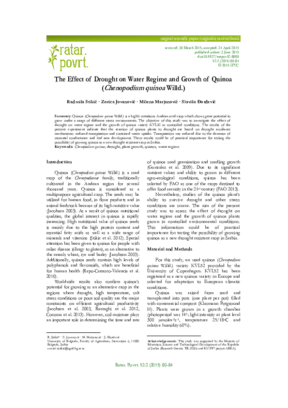 (PDF) The effect of drought on water regime and growth of quinoa ...