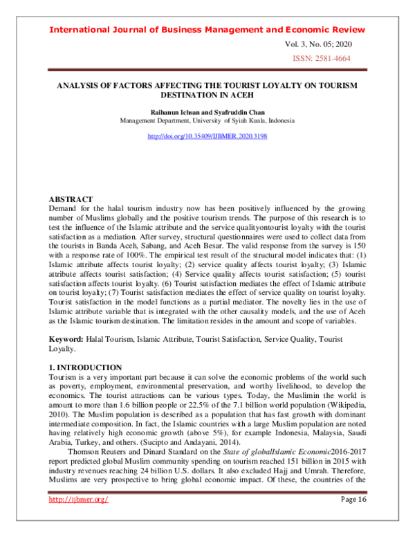 (PDF) Analysis of Factors Affecting the Tourist Loyalty on Tourism ...