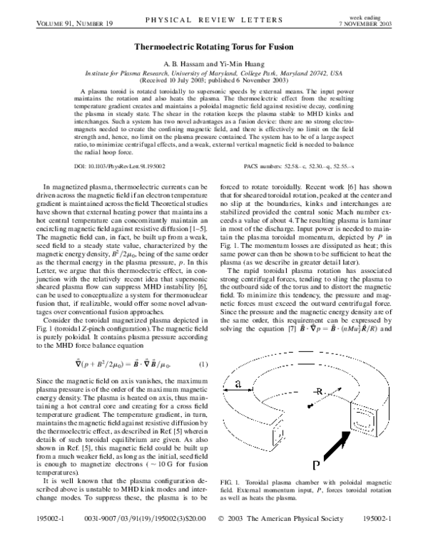 (PDF) Thermoelectric Rotating Torus for Fusion