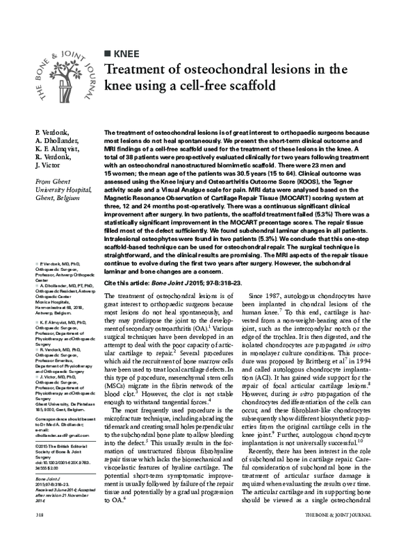 (PDF) Treatment of osteochondral lesions in the knee using a cell-free ...