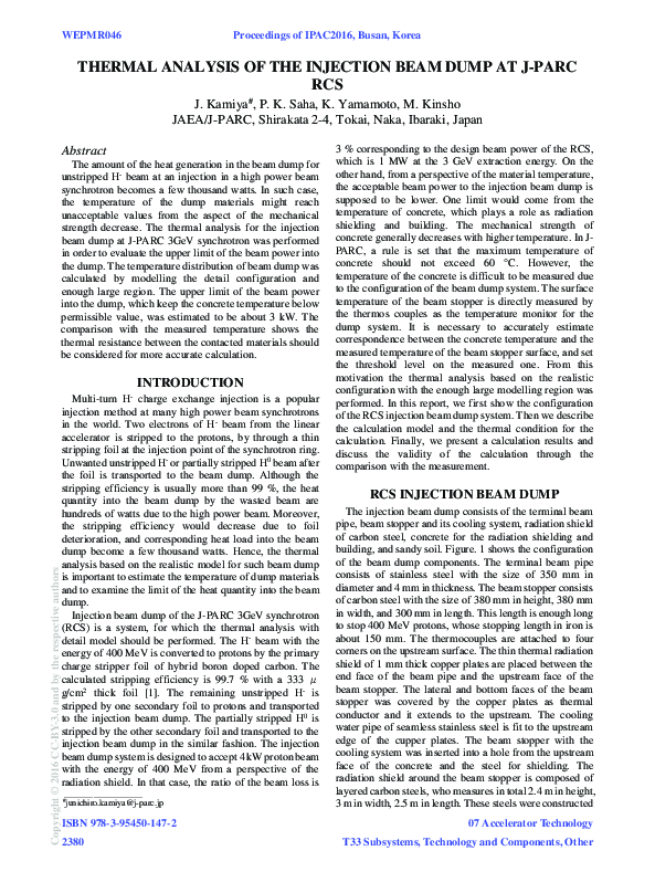 (PDF) Thermal Analysis of the Injection Beam Dump at J-PARC RCS