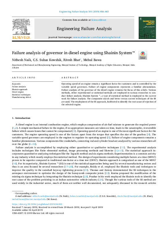(PDF) Failure analysis of governor in diesel engine using Shainin System™