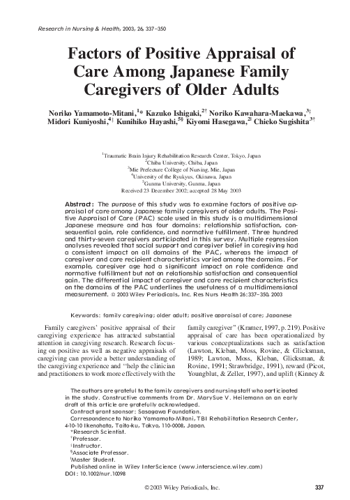 (PDF) Factors of positive appraisal of care among Japanese family ...