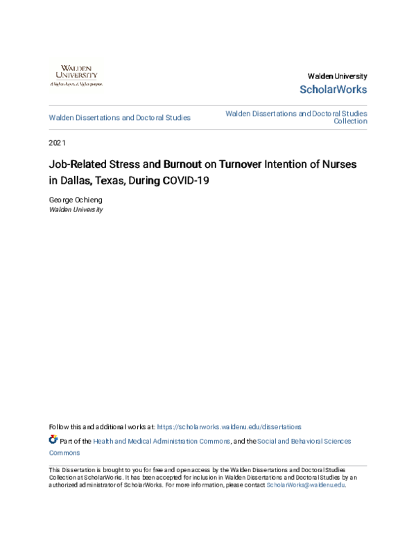 (PDF) Job-Related Stress and Burnout on Turnover Intention of Nurses in ...