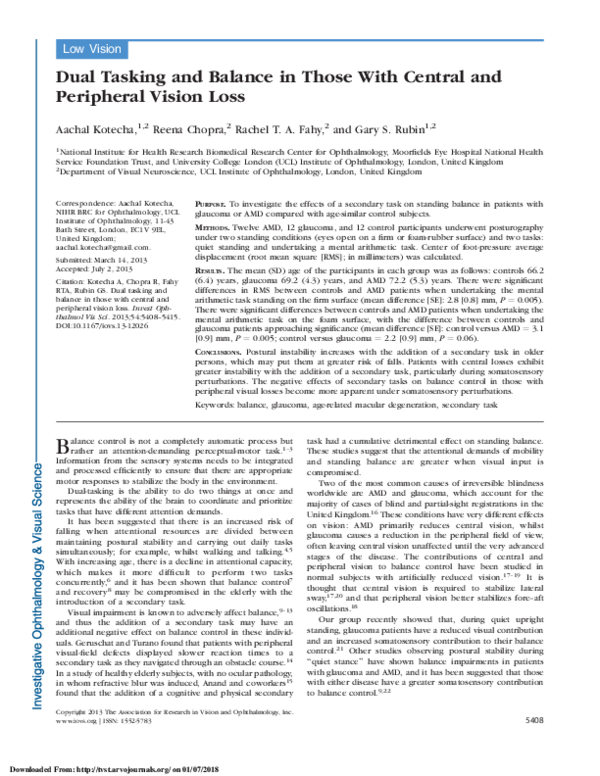 (PDF) Dual Tasking and Balance in Those With Central and Peripheral ...