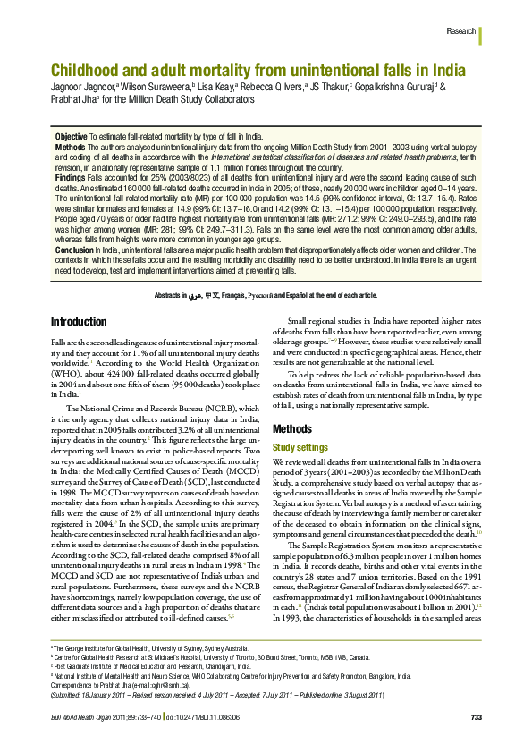(PDF) Childhood and adult mortality from unintentional falls in India