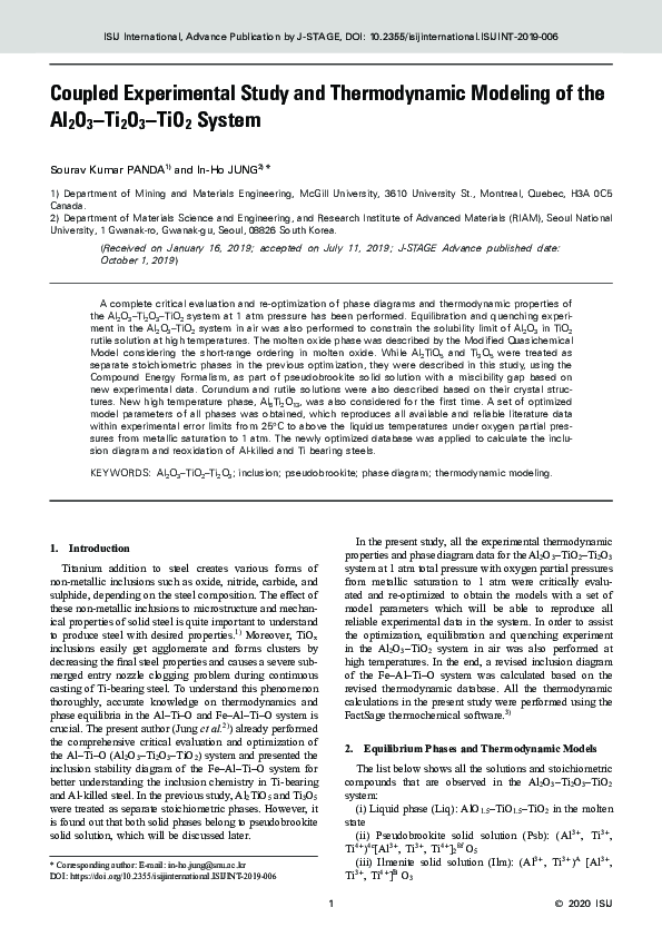(PDF) Coupled Experimental Study and Thermodynamic Modeling of Melting ...