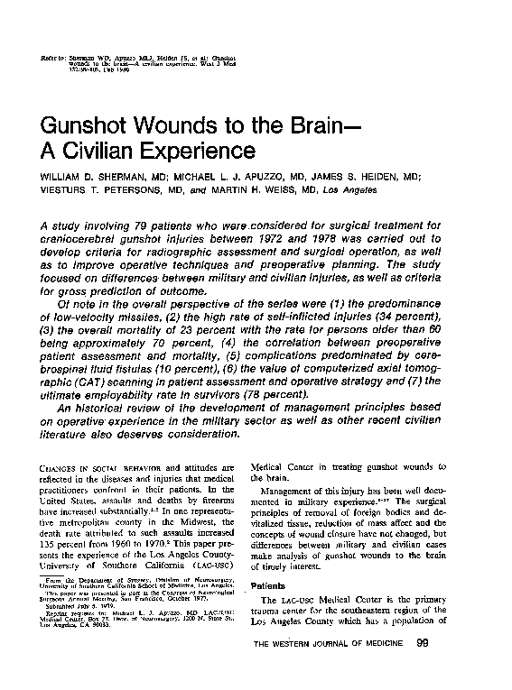 (PDF) Gunshot wounds to the brain--a civilian experience