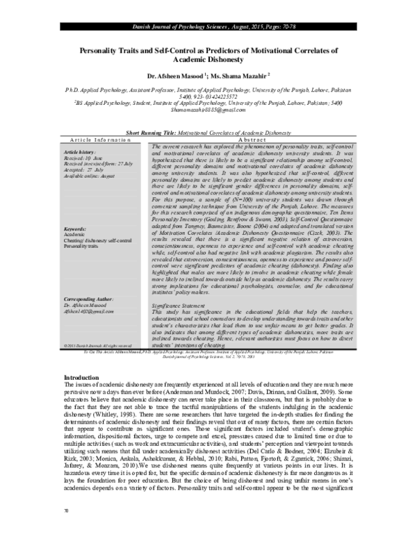 (PDF) Personality Traits and Self-Control as Predictors of Motivational ...