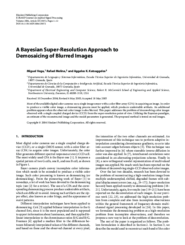 (PDF) A Bayesian Super-Resolution Approach to Demosaicing of Blurred Images