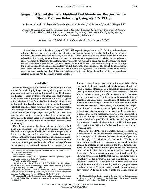 (PDF) Sequential Simulation of a Fluidized Bed Membrane Reactor for the ...