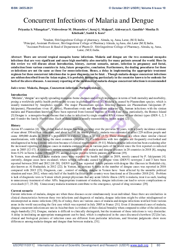(PDF) Concurrent Infections of Malaria and Dengue