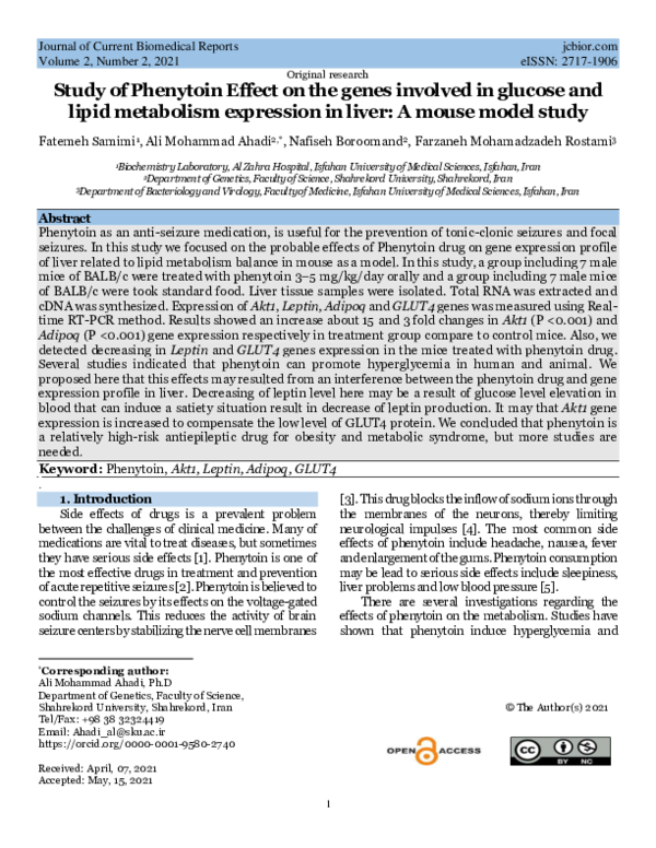 (PDF) Study of Phenytoin Effect on the genes involved in glucose and ...