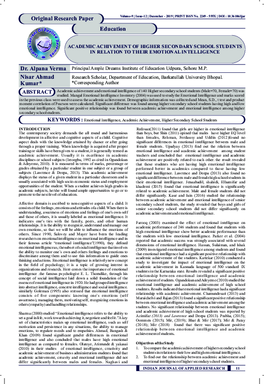 (PDF) Academic Achivement of Higher Secondary School Students in ...