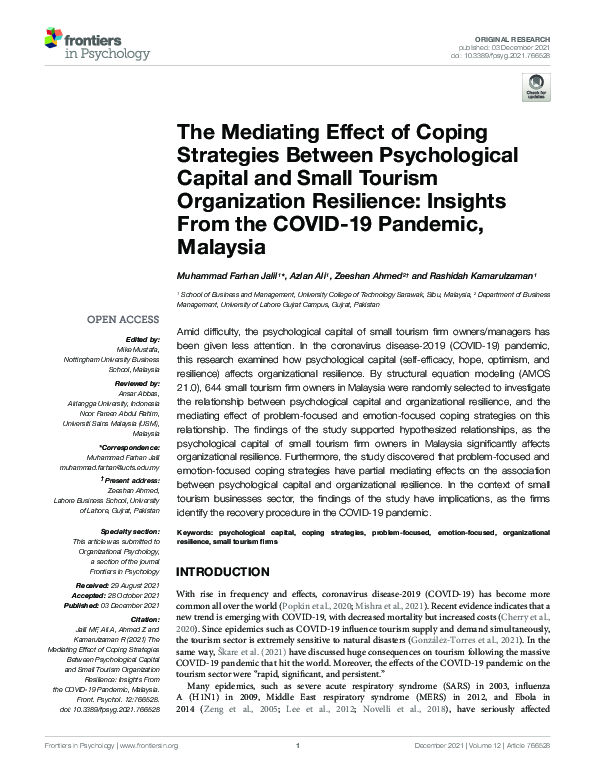 (PDF) The Mediating Effect of Coping Strategies Between Psychological ...