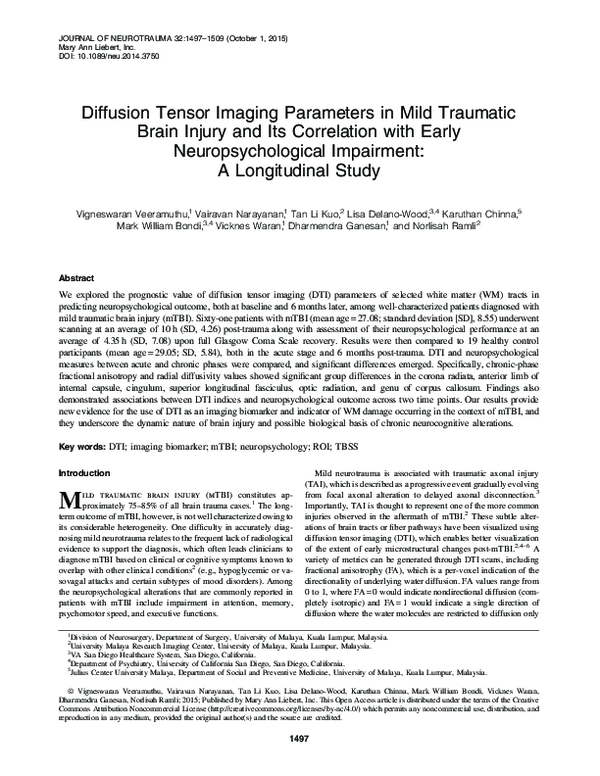 (PDF) Diffusion Tensor Imaging Parameters in Mild Traumatic Brain ...