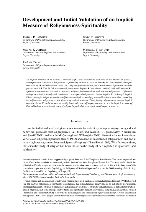 (PDF) Development and Initial Validation of an Implicit Measure of ...