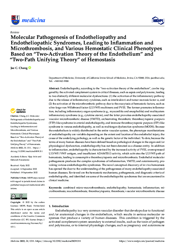 (PDF) Molecular Pathogenesis of Endotheliopathy and Endotheliopathic ...