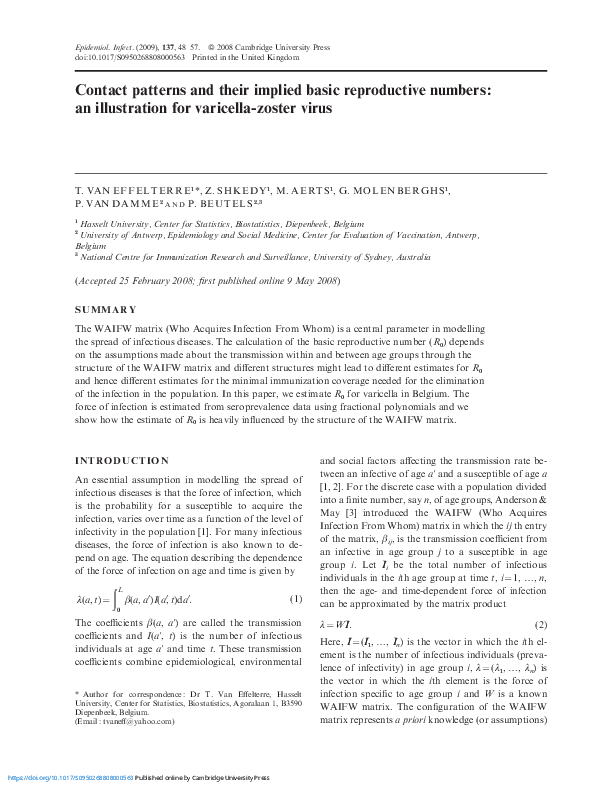 (PDF) Contact patterns and their implied basic reproductive numbers: an ...