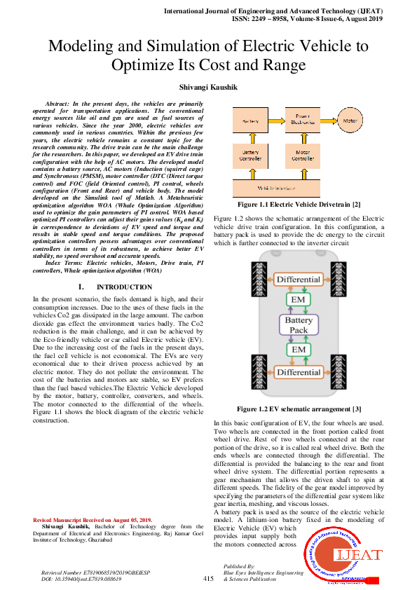 (PDF) Modeling and Simulation of Electric Vehicle to Optimize Its Cost ...