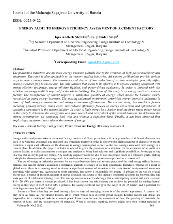 (PDF) ENERGY AUDIT TO ENERGY EFFICIENCY ASSESSMENT OF A CEMENT FACTORY