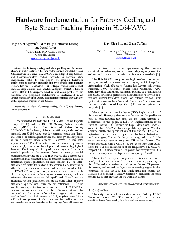 (PDF) Hardware implementation for entropy coding and byte stream ...